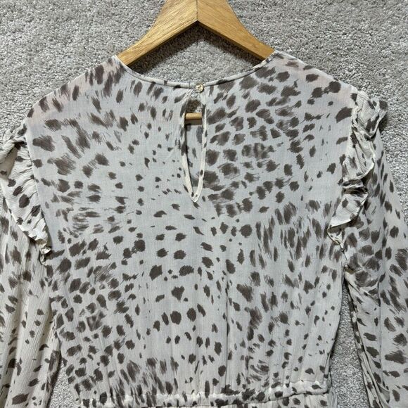 Rails Ora Puma Long Sleeve Rayon Dress Size Small Neutral Animal Print Ruffled - Picture 11 of 15